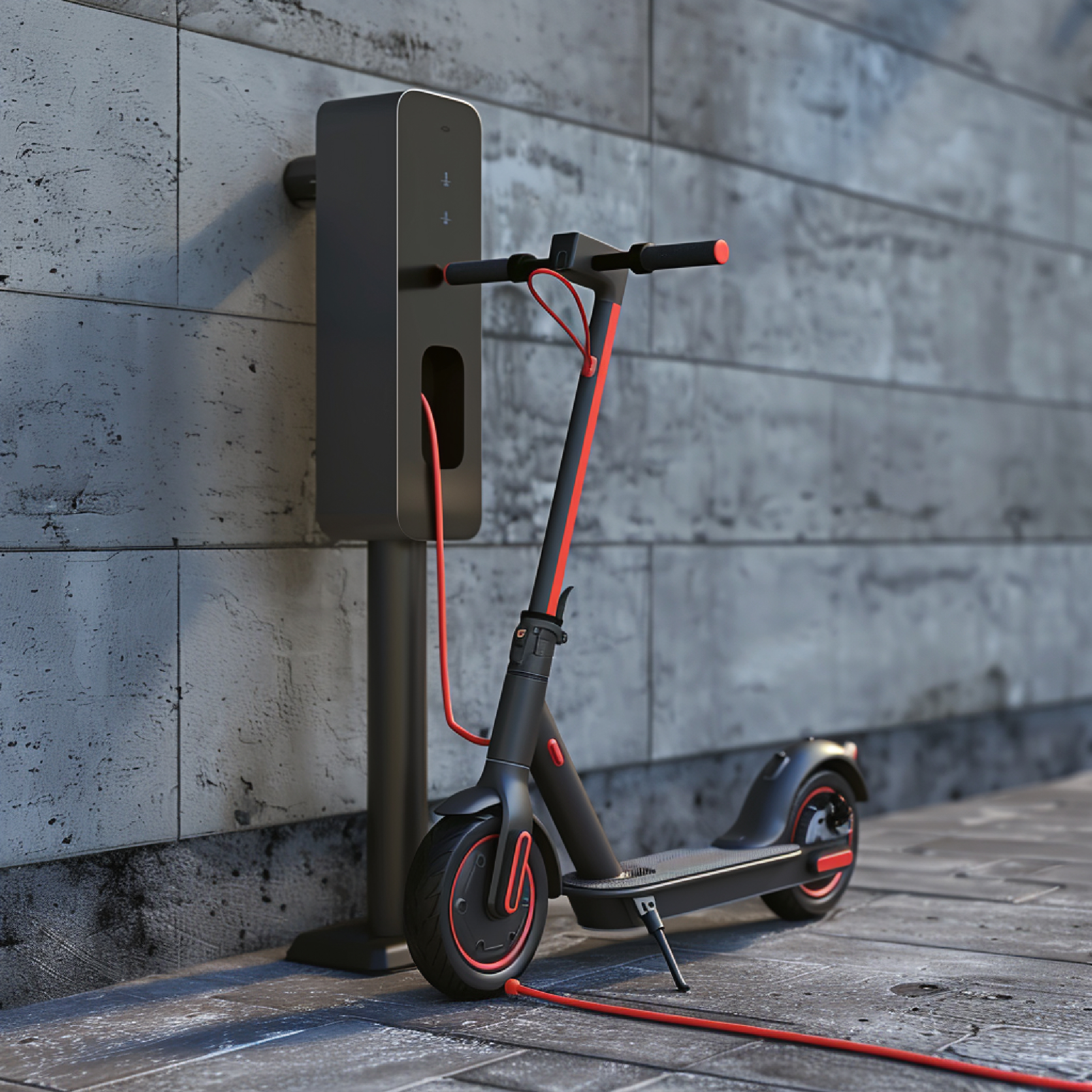 electric scooter parked charging station