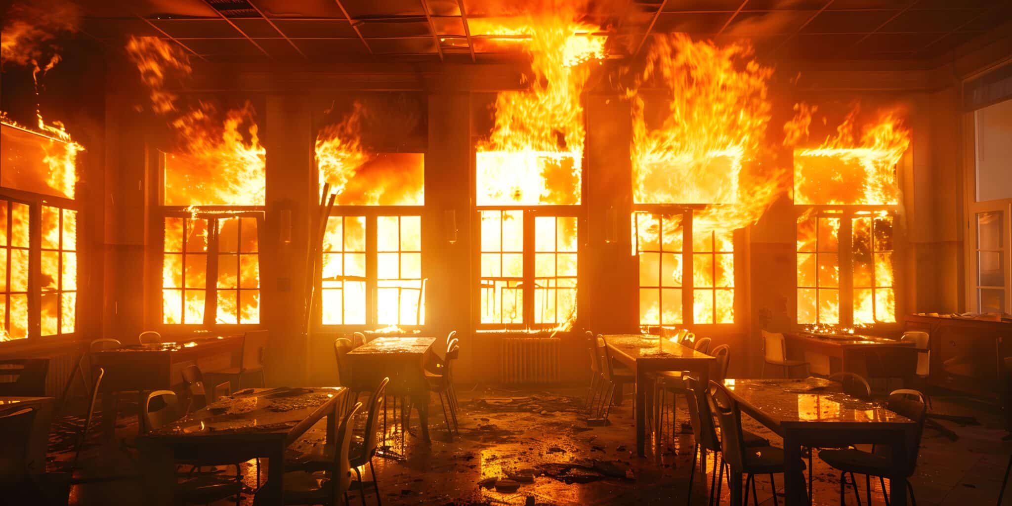 fire rages through multiwindowed room fierce blaze concept house fire fierce blaze multiwindowed room fire emergency dangerous flames scaled