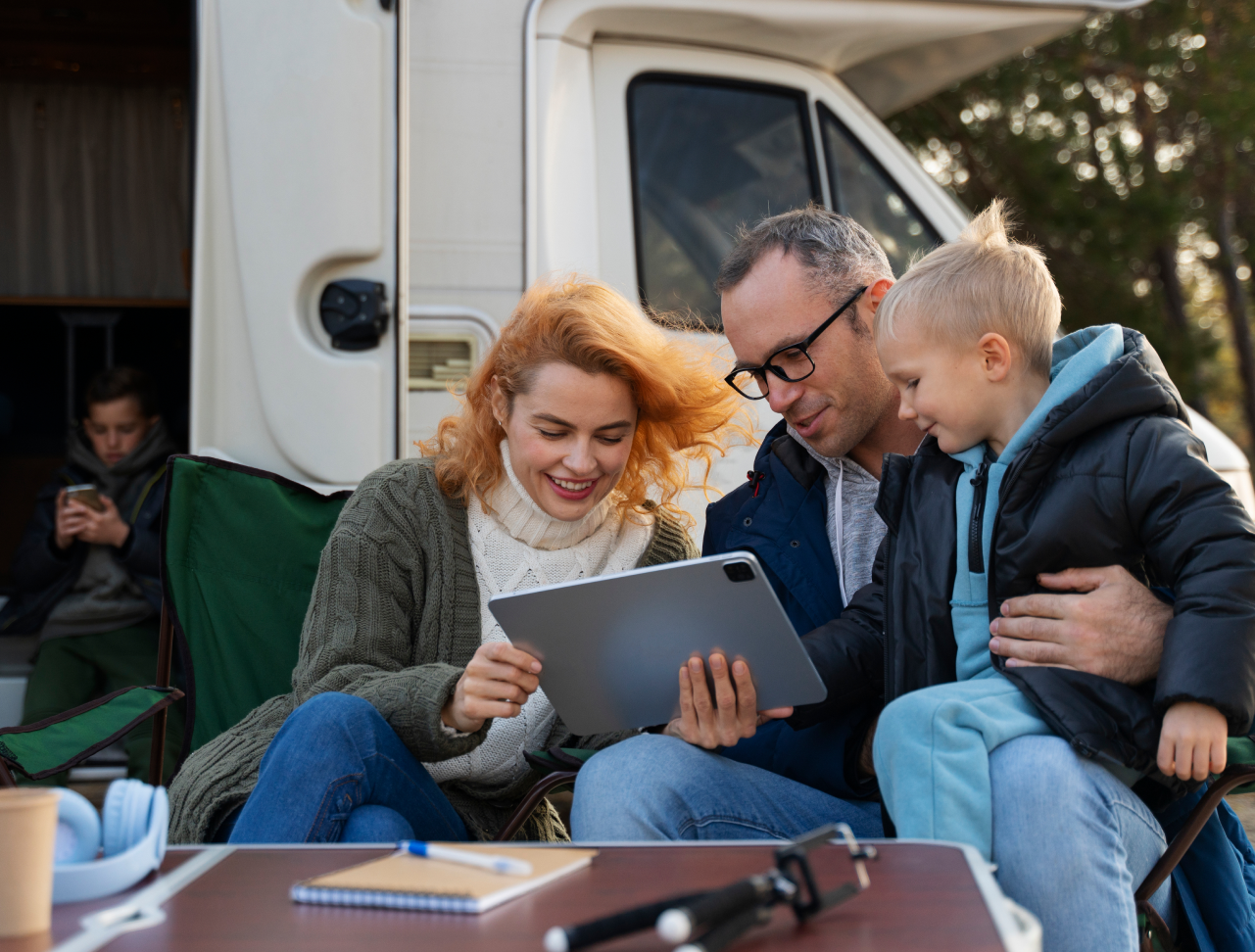 medium shot nomad family outdoors