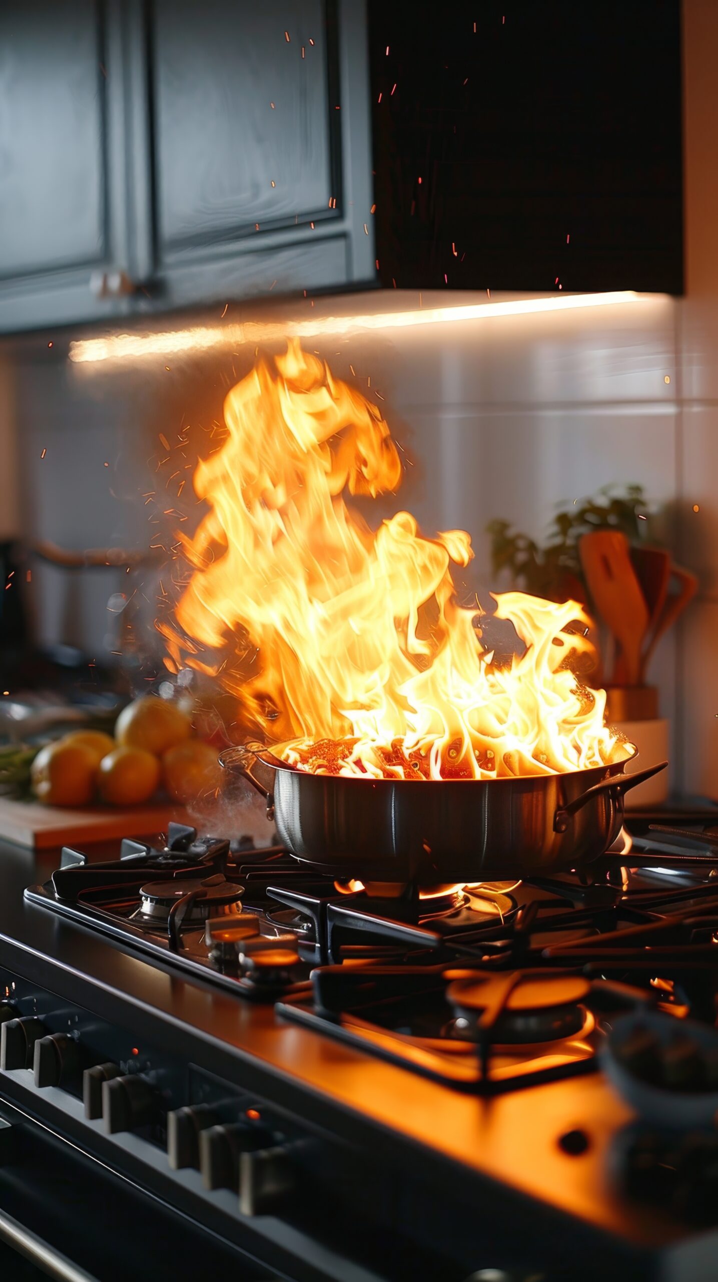 minimalistic photo series kitchen fire hazards stove unattended pot bright white background scaled 1